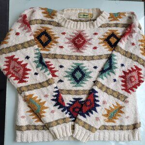 LL Bean Southwestern Print 100% Cotton Crew Neck Sweater Size L